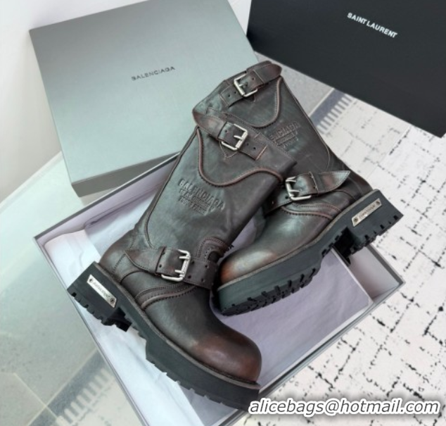 Low Cost Balenciaga Venom Short Boots in Calfskin with Buckle Strap Brown 0708115