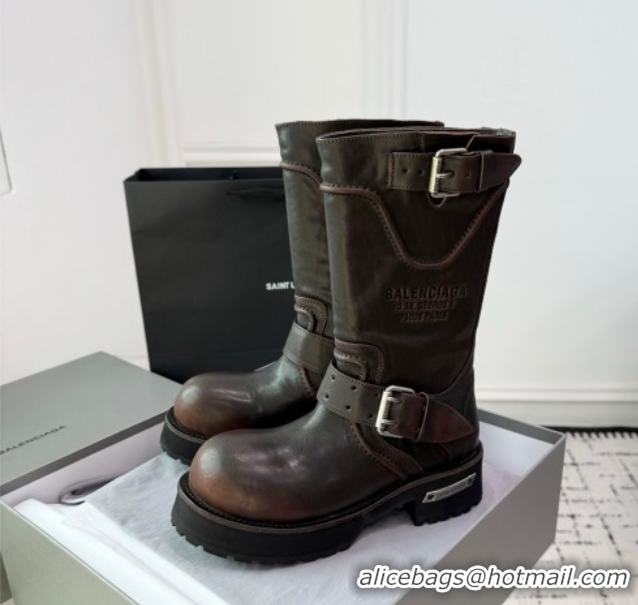 Low Cost Balenciaga Venom Short Boots in Calfskin with Buckle Strap Brown 0708115