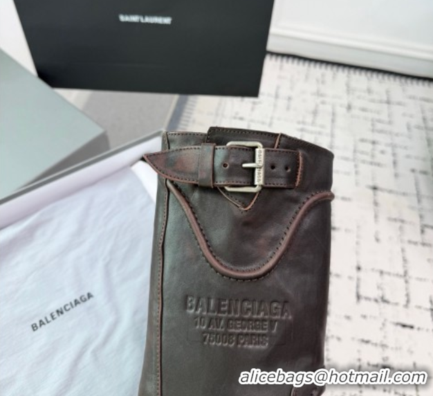 Low Cost Balenciaga Venom Short Boots in Calfskin with Buckle Strap Brown 0708115