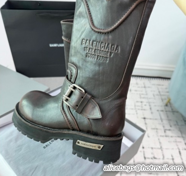 Low Cost Balenciaga Venom Short Boots in Calfskin with Buckle Strap Brown 0708115