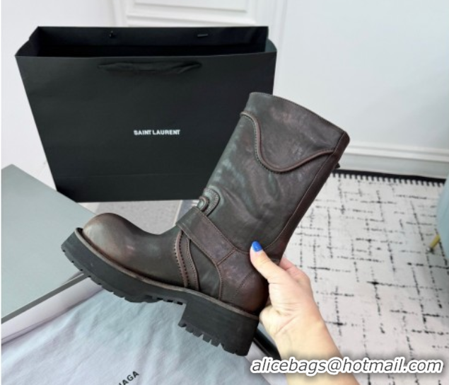 Low Cost Balenciaga Venom Short Boots in Calfskin with Buckle Strap Brown 0708115