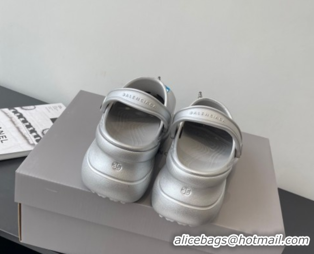 Best Grade Balenciaga Crocs Mule in Silver Rubber with Charms 0708116