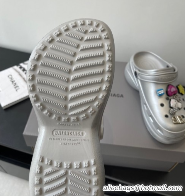 Best Grade Balenciaga Crocs Mule in Silver Rubber with Charms 0708116