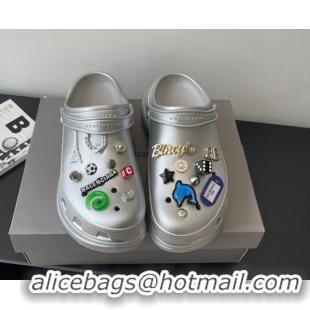 Good Quality Balenciaga Crocs Mule in Silver Rubber with Charms 0708117