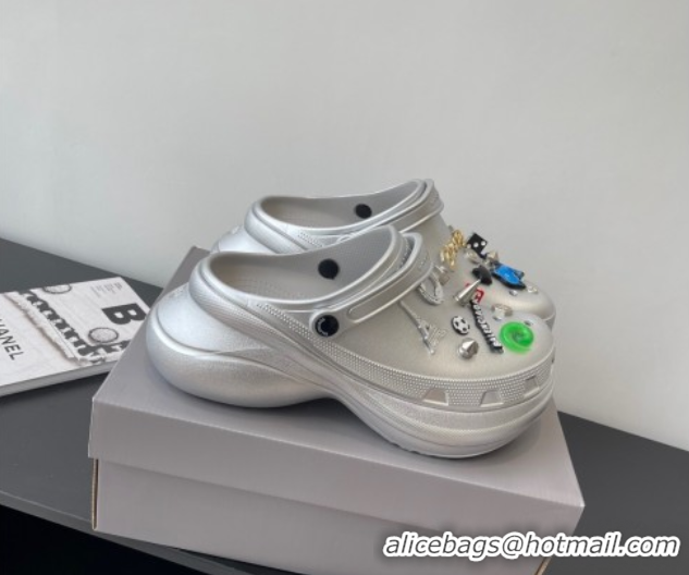 Good Quality Balenciaga Crocs Mule in Silver Rubber with Charms 0708117