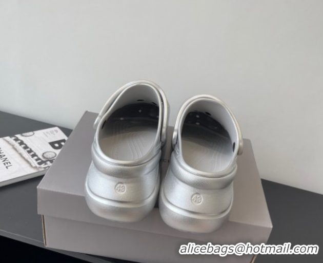 Good Quality Balenciaga Crocs Mule in Silver Rubber with Charms 0708117
