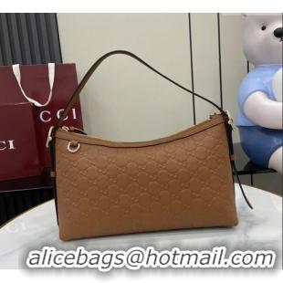 Top Quality Gucci GG Emblem Leather Medium Shoulder Bag 847449 Brown 2025