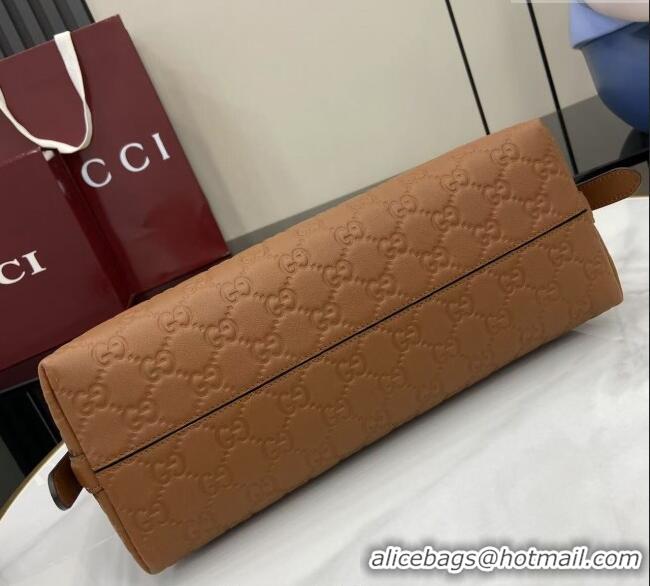 Top Quality Gucci GG Emblem Leather Medium Shoulder Bag 847449 Brown 2025