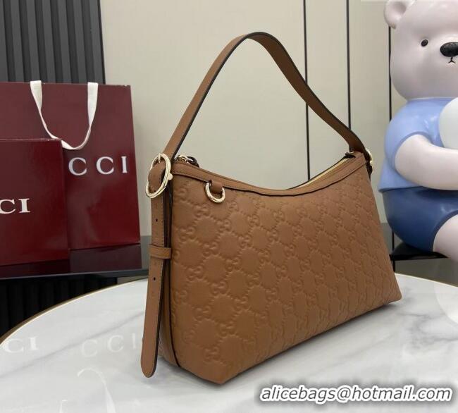 Top Quality Gucci GG Emblem Leather Medium Shoulder Bag 847449 Brown 2025