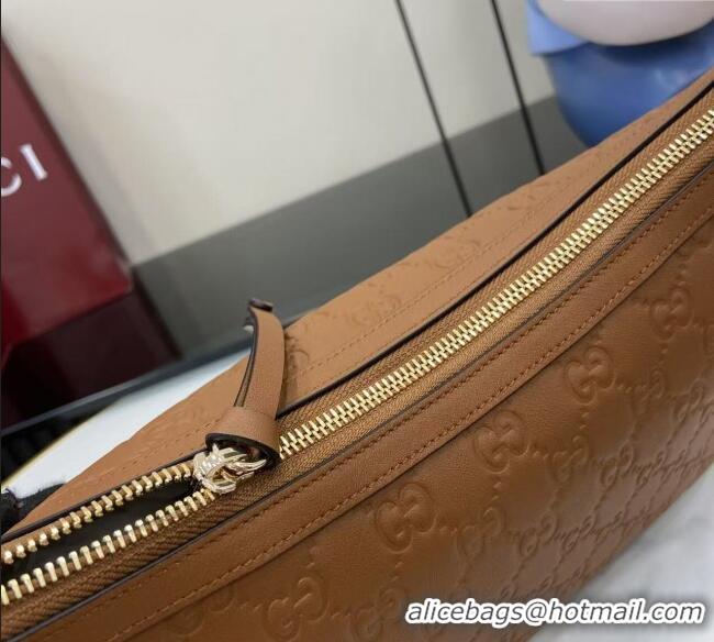 Top Quality Gucci GG Emblem Leather Medium Shoulder Bag 847449 Brown 2025