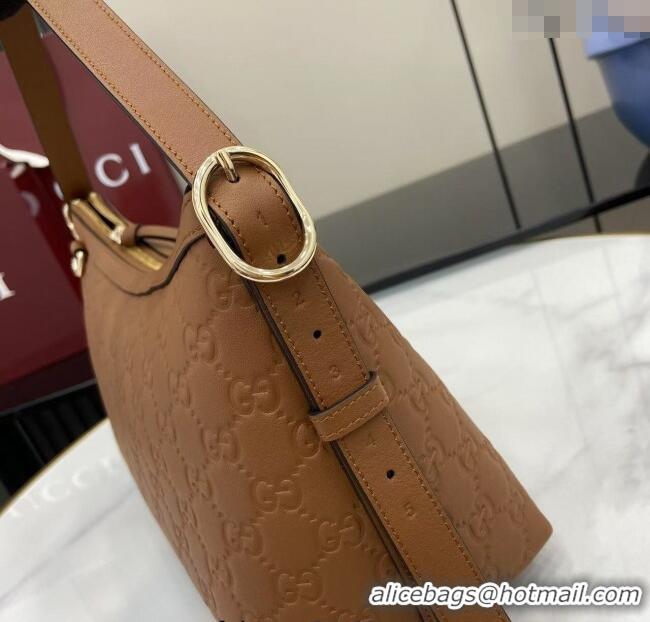 Top Quality Gucci GG Emblem Leather Medium Shoulder Bag 847449 Brown 2025