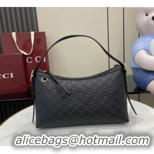 New Fashion Gucci GG Emblem Leather Medium Shoulder Bag 847449 Black 2025