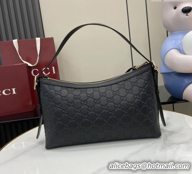 New Fashion Gucci GG Emblem Leather Medium Shoulder Bag 847449 Black 2025