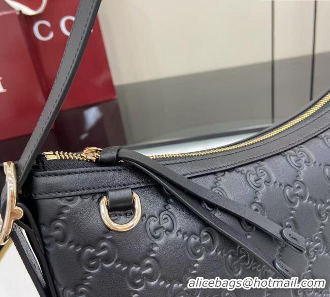 New Fashion Gucci GG Emblem Leather Medium Shoulder Bag 847449 Black 2025