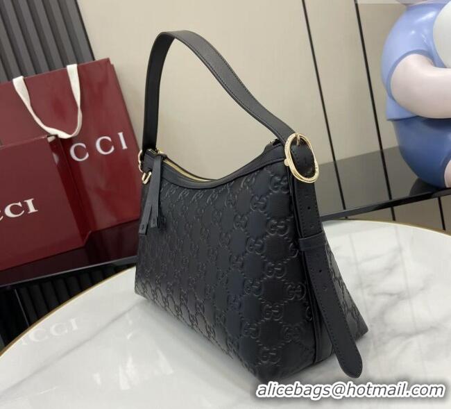 New Fashion Gucci GG Emblem Leather Medium Shoulder Bag 847449 Black 2025