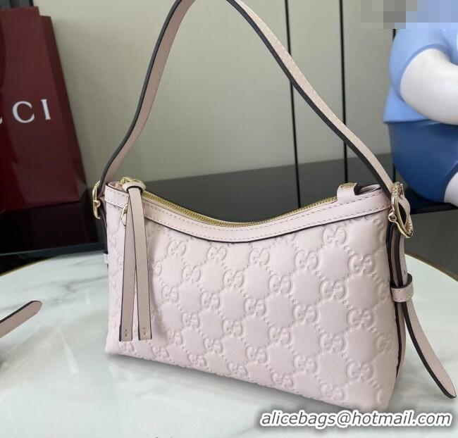 Best Quality Gucci GG Emblem Leather Small Shoulder Bag 847450 Light Pink 2025