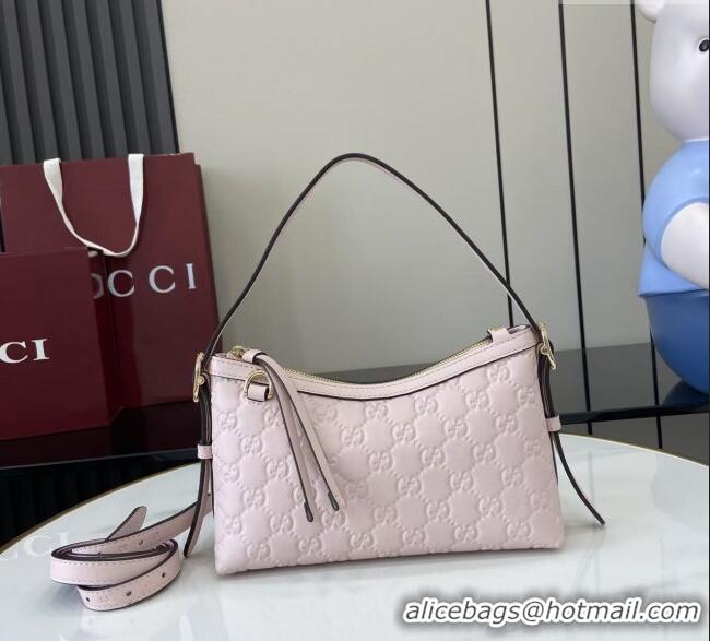 Best Quality Gucci GG Emblem Leather Small Shoulder Bag 847450 Light Pink 2025