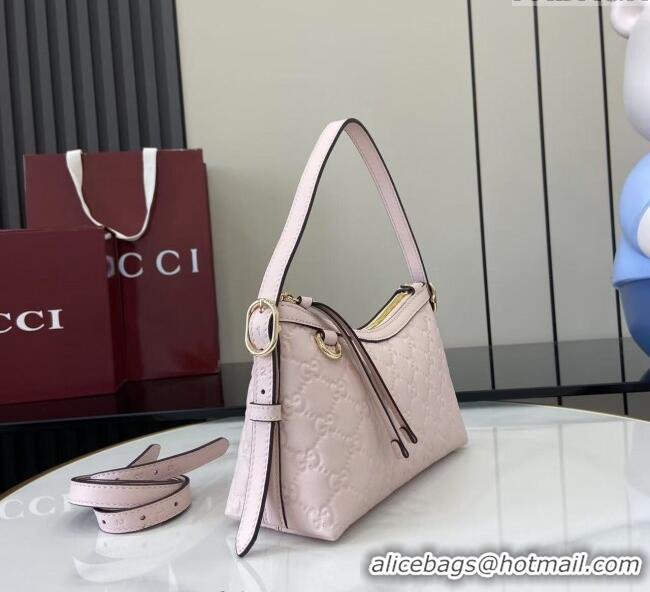 Best Quality Gucci GG Emblem Leather Small Shoulder Bag 847450 Light Pink 2025