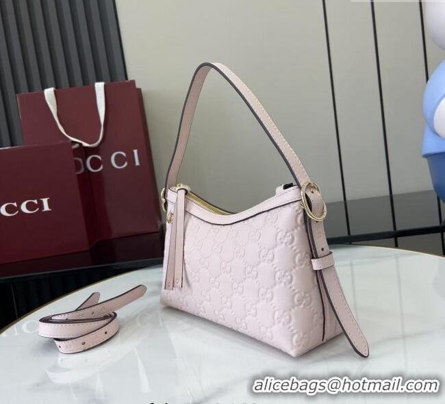 Best Quality Gucci GG Emblem Leather Small Shoulder Bag 847450 Light Pink 2025