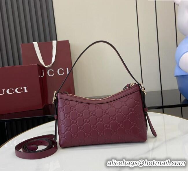 Promotional Gucci GG Emblem Leather Small Shoulder Bag 847450 Ancora Red 2025