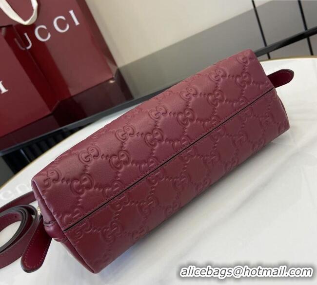 Promotional Gucci GG Emblem Leather Small Shoulder Bag 847450 Ancora Red 2025