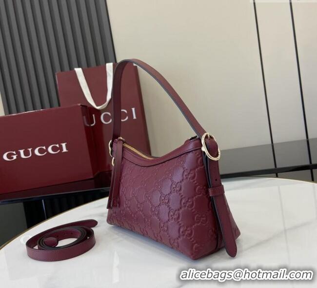Promotional Gucci GG Emblem Leather Small Shoulder Bag 847450 Ancora Red 2025
