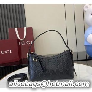 Inexpensive Gucci GG Emblem Leather Small Shoulder Bag 847450 Black 2025