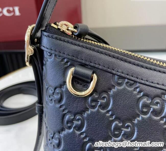 Inexpensive Gucci GG Emblem Leather Small Shoulder Bag 847450 Black 2025