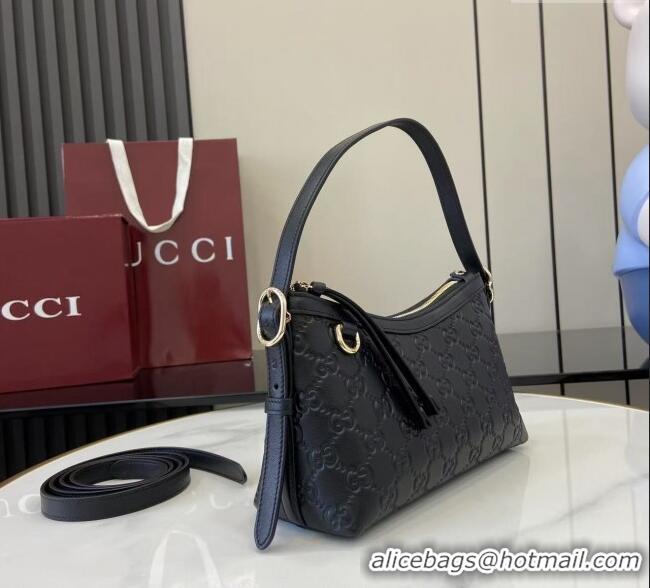 Inexpensive Gucci GG Emblem Leather Small Shoulder Bag 847450 Black 2025