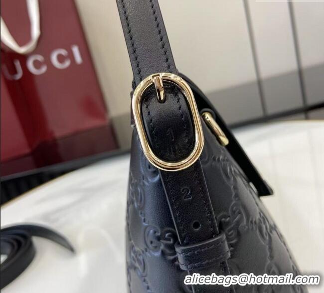 Inexpensive Gucci GG Emblem Leather Small Shoulder Bag 847450 Black 2025