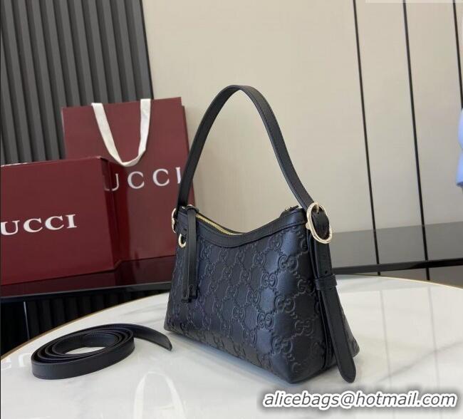Inexpensive Gucci GG Emblem Leather Small Shoulder Bag 847450 Black 2025