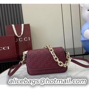 Unique Grade Gucci GG Emblem Leather Small Shoulder Bag with Chain 847448 Ancora Red 2025