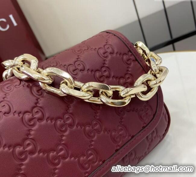 Unique Grade Gucci GG Emblem Leather Small Shoulder Bag with Chain 847448 Ancora Red 2025