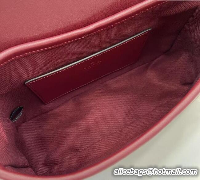 Unique Grade Gucci GG Emblem Leather Small Shoulder Bag with Chain 847448 Ancora Red 2025