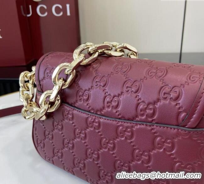 Unique Grade Gucci GG Emblem Leather Small Shoulder Bag with Chain 847448 Ancora Red 2025
