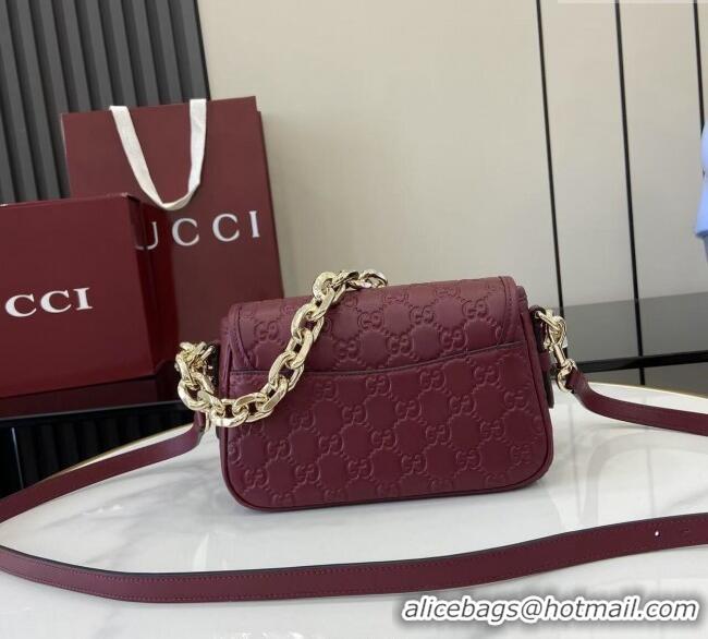 Unique Grade Gucci GG Emblem Leather Small Shoulder Bag with Chain 847448 Ancora Red 2025
