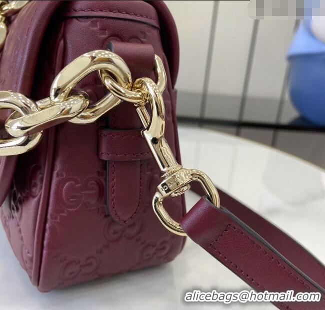 Unique Grade Gucci GG Emblem Leather Small Shoulder Bag with Chain 847448 Ancora Red 2025