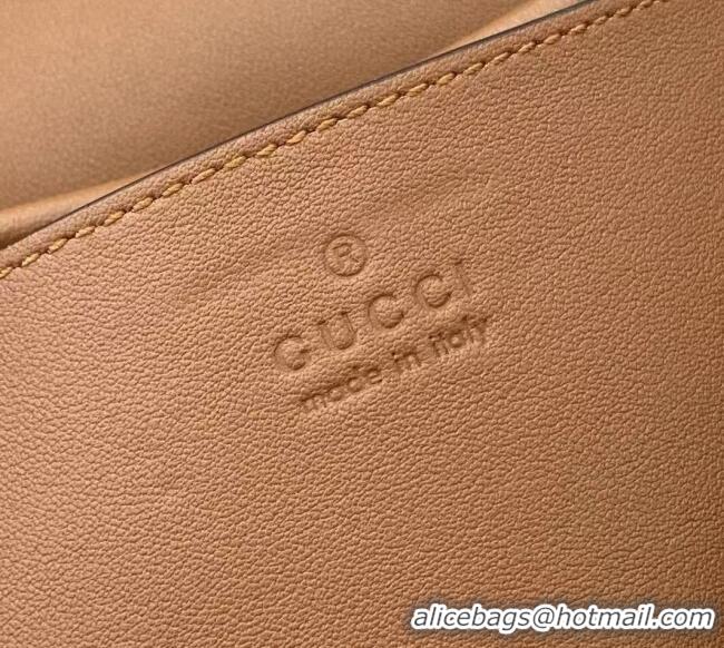 New Cheap Gucci GG Emblem Leather Small Shoulder Bag with Chain 847448 Brown 2025