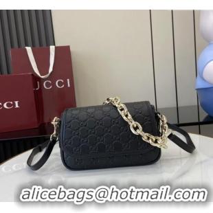 New Design Gucci GG Emblem Leather Small Shoulder Bag with Chain 847448 Black 2025