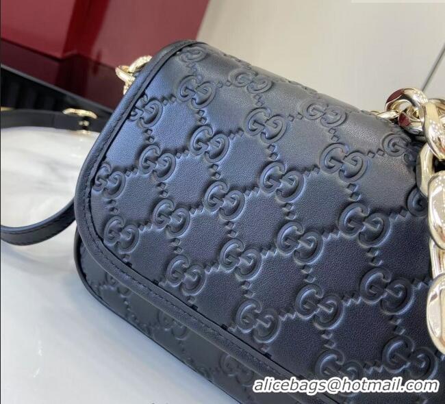 New Design Gucci GG Emblem Leather Small Shoulder Bag with Chain 847448 Black 2025