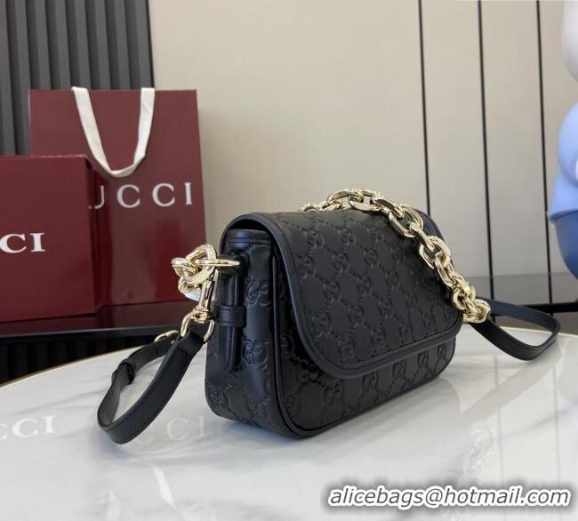 New Design Gucci GG Emblem Leather Small Shoulder Bag with Chain 847448 Black 2025