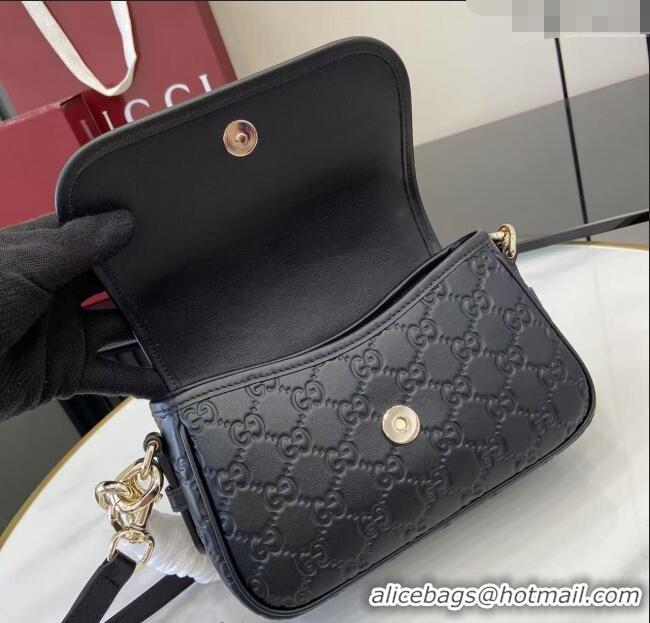 New Design Gucci GG Emblem Leather Small Shoulder Bag with Chain 847448 Black 2025