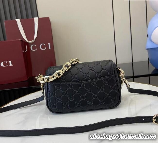New Design Gucci GG Emblem Leather Small Shoulder Bag with Chain 847448 Black 2025