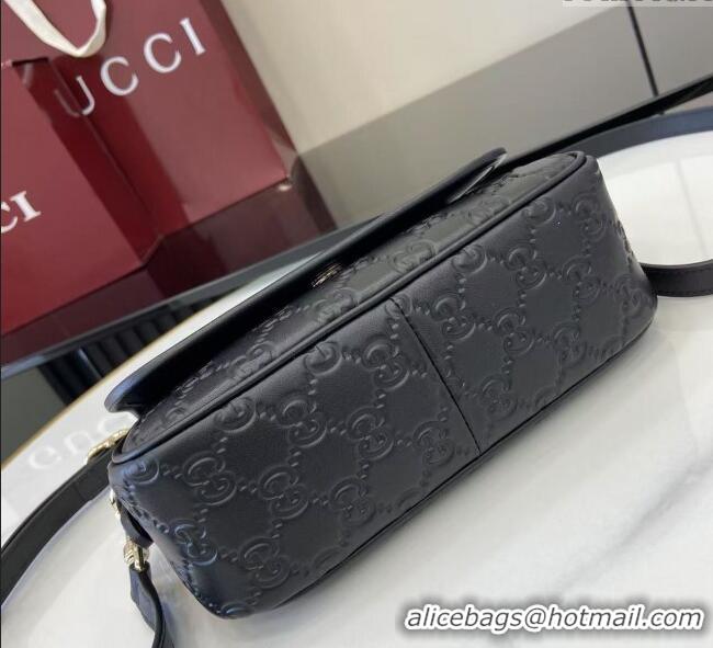 New Design Gucci GG Emblem Leather Small Shoulder Bag with Chain 847448 Black 2025