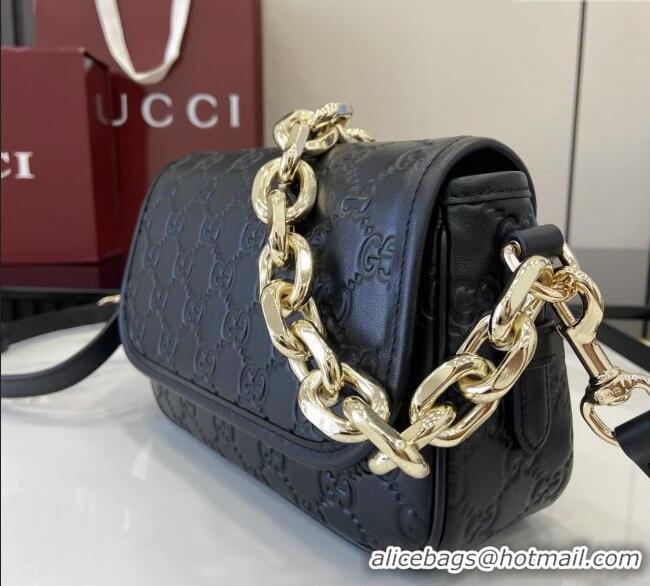 New Design Gucci GG Emblem Leather Small Shoulder Bag with Chain 847448 Black 2025