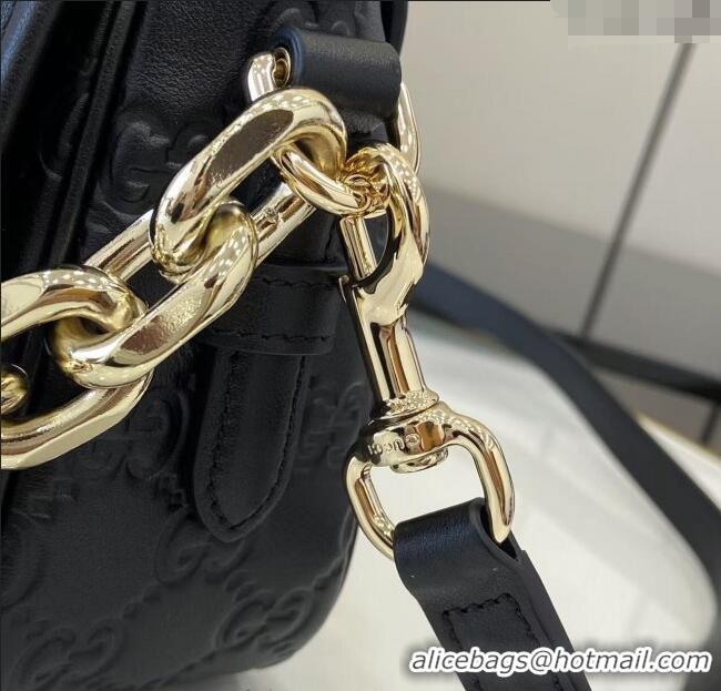 New Design Gucci GG Emblem Leather Small Shoulder Bag with Chain 847448 Black 2025