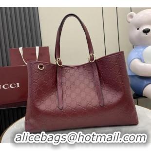 Famous Brand Gucci GG Leather Emblem Large Tote bag 815213 Ancora Red 2025