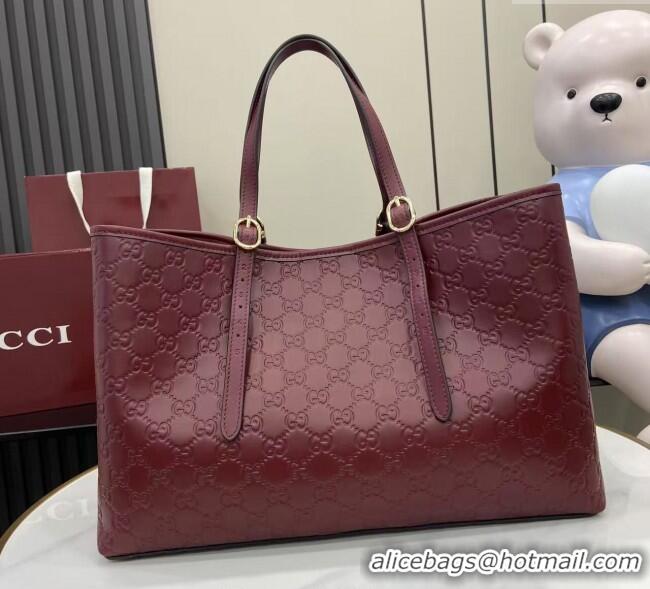 Famous Brand Gucci GG Leather Emblem Large Tote bag 815213 Ancora Red 2025