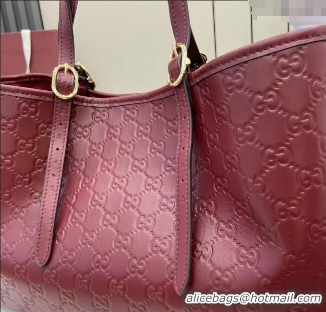 Famous Brand Gucci GG Leather Emblem Large Tote bag 815213 Ancora Red 2025