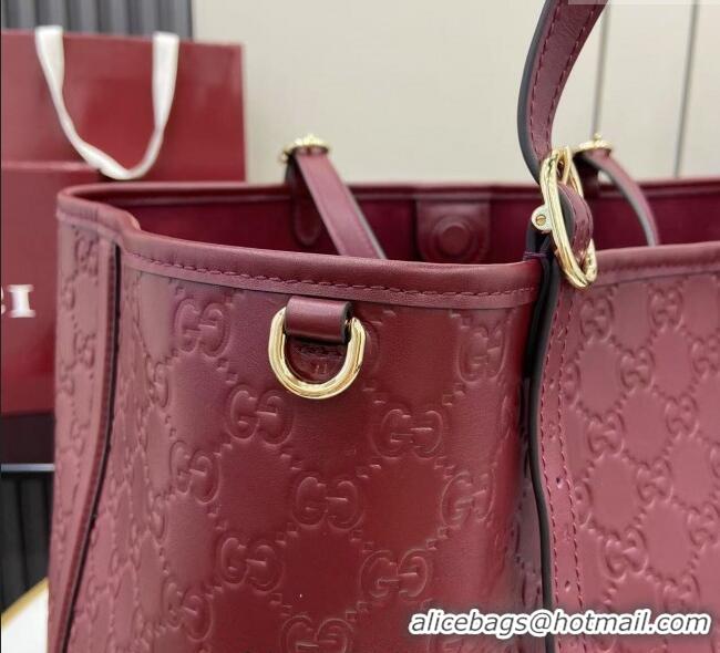 Famous Brand Gucci GG Leather Emblem Large Tote bag 815213 Ancora Red 2025